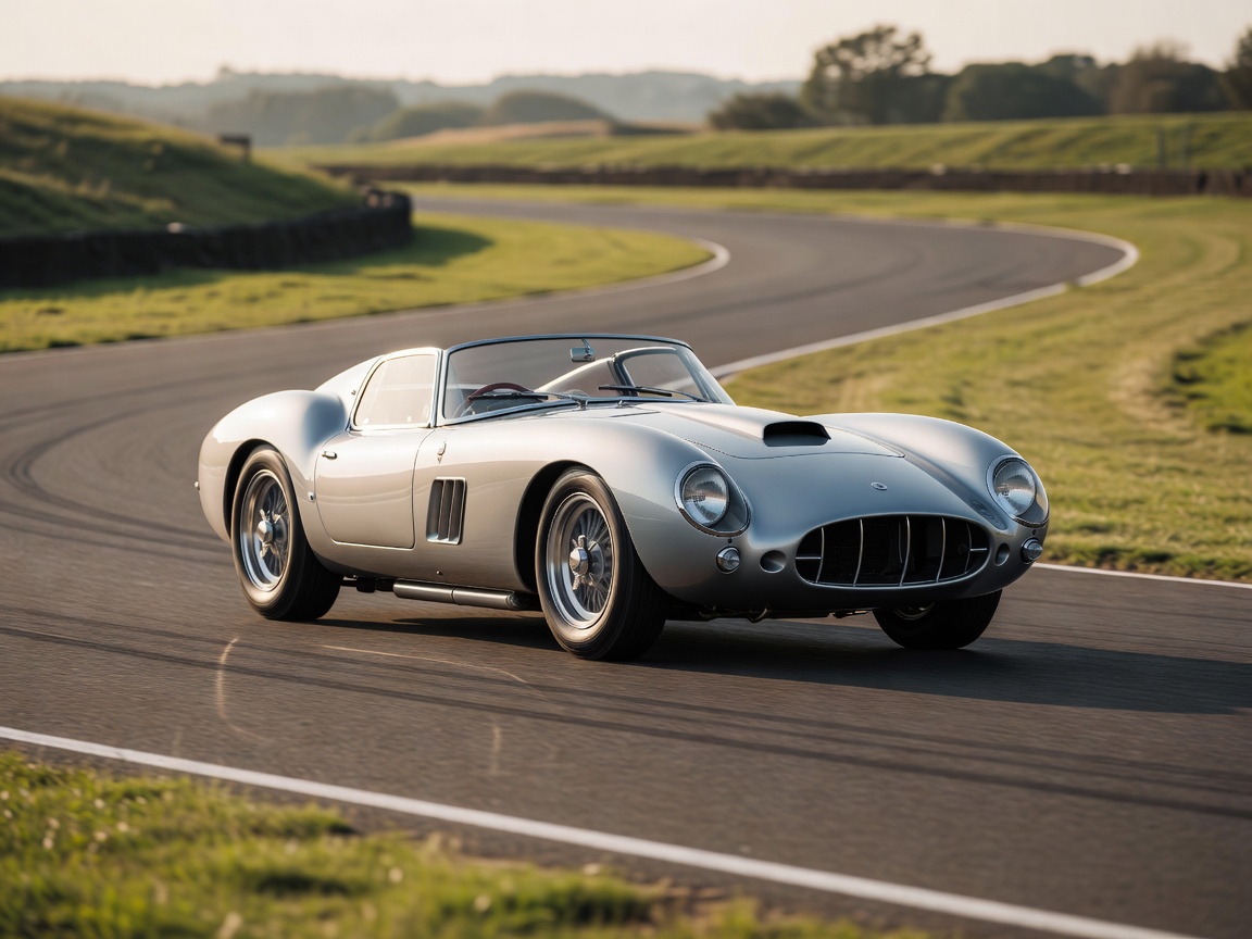 Classic silver British vintage Aston Martin DB5 sports car in pristine condition